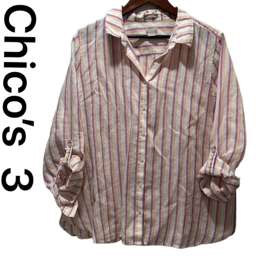 Chicos striped long sleeve blouse size 3 GUC…